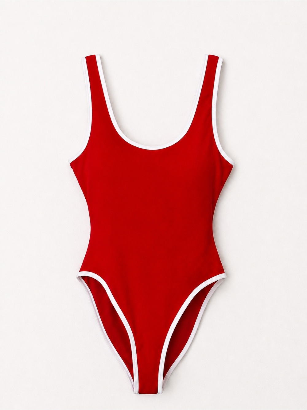 Nika Red One-Piece Swimsuit with White Trim – XL